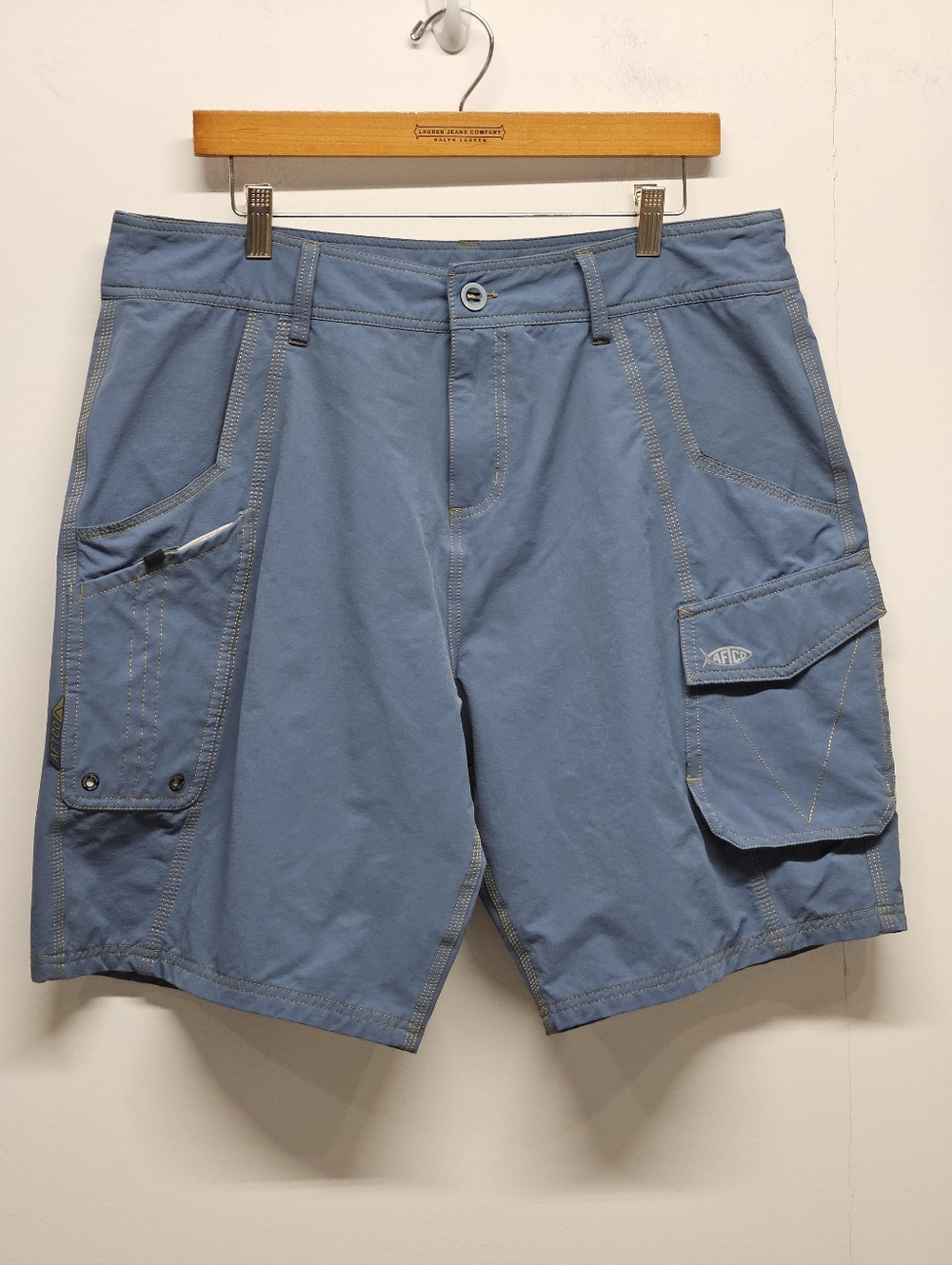 Afico Cargo Shorts Performance Stretch Mens 35 Navy Blue Fishing 9" Coastal